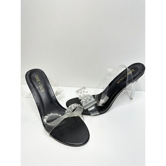 Chase + Chloe Sandals Womens Size 8.5 Clear Embellished Strappy Heels With Bow - Picture 7 of 10